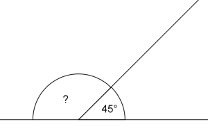 En vinkel på 45 grader. Hvor stor er den andre vinkelen som deler vinkelbeina til den første vinkelen.